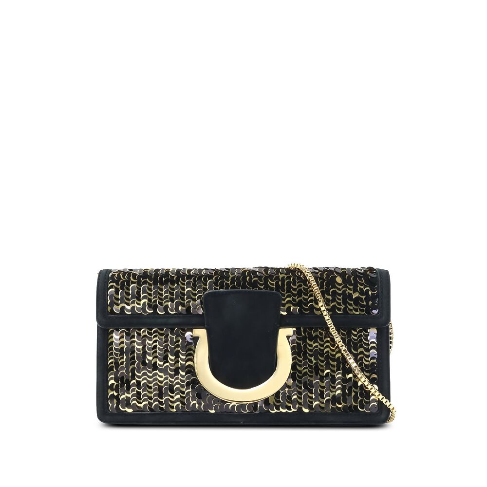 Pre-Loved Ferragamo Sequin Embellished Satin Gancini Thalia Shoulder Bag